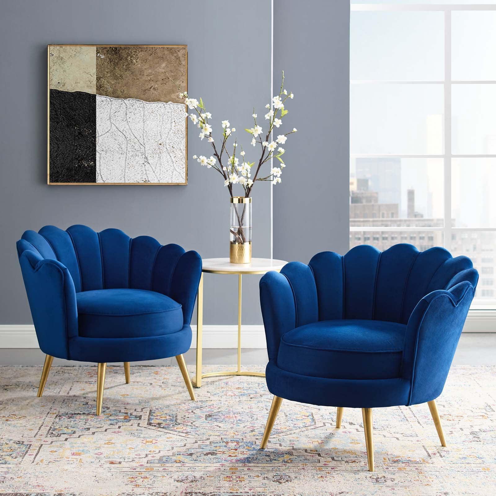 Admire Navy Velvet Barrel Accent Armchair with Gold Legs