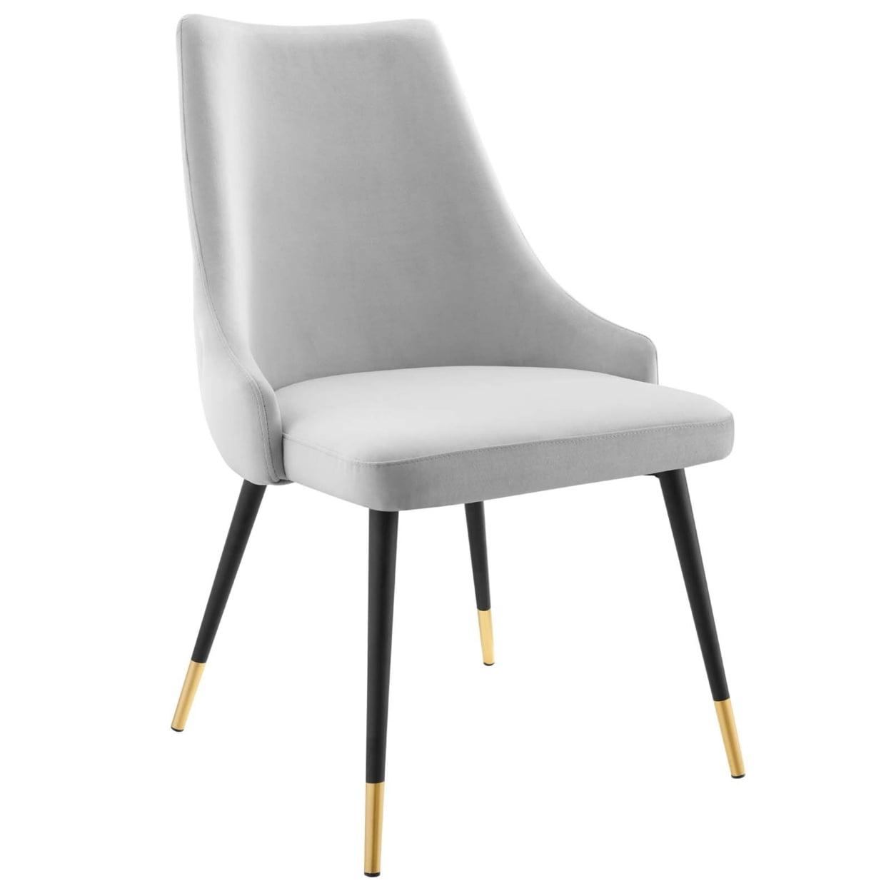 Light Gray Velvet Tufted Dining Side Chair with Gold Accents