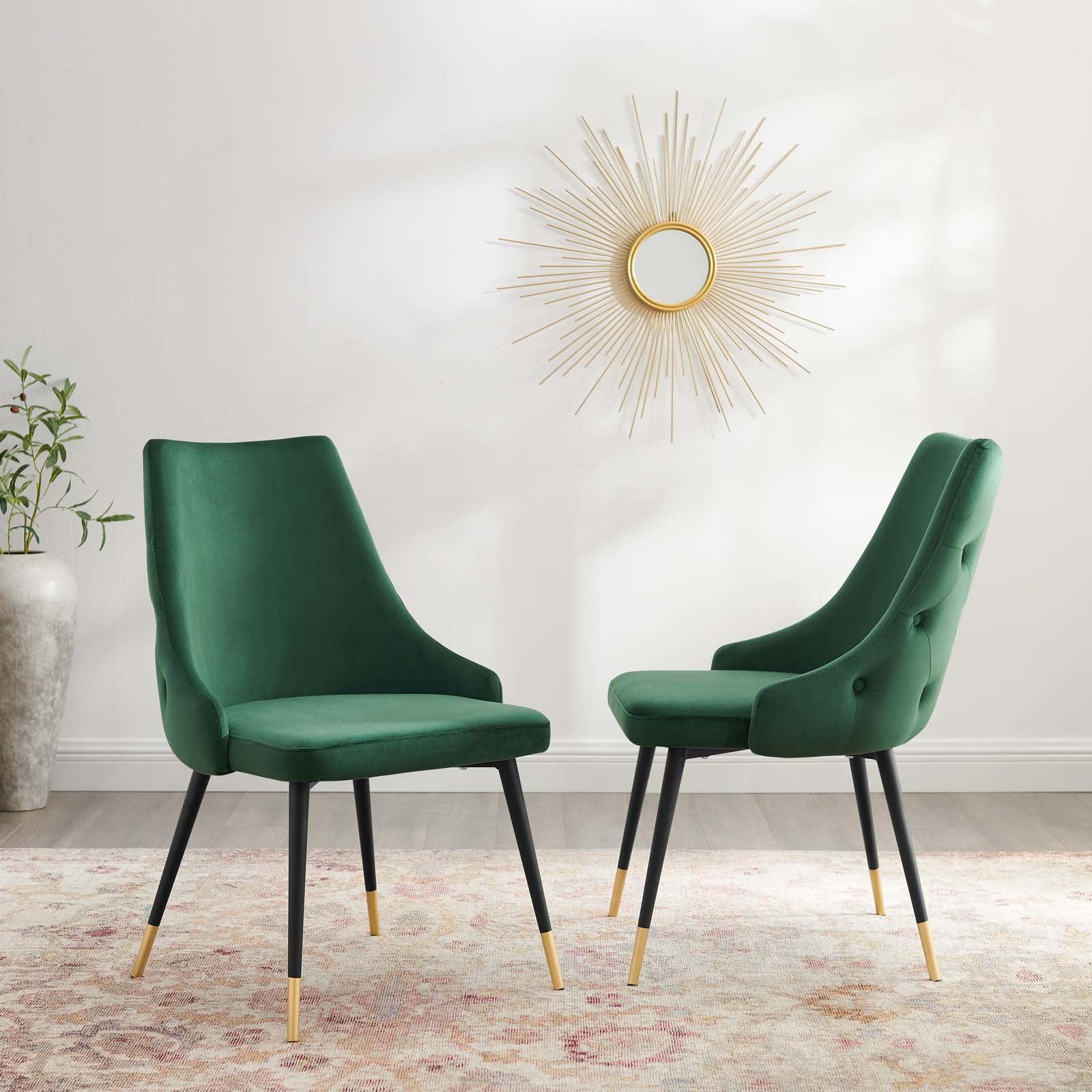 Modway Adorn Dining Side Chair Performance Velvet Set of 2 in Green