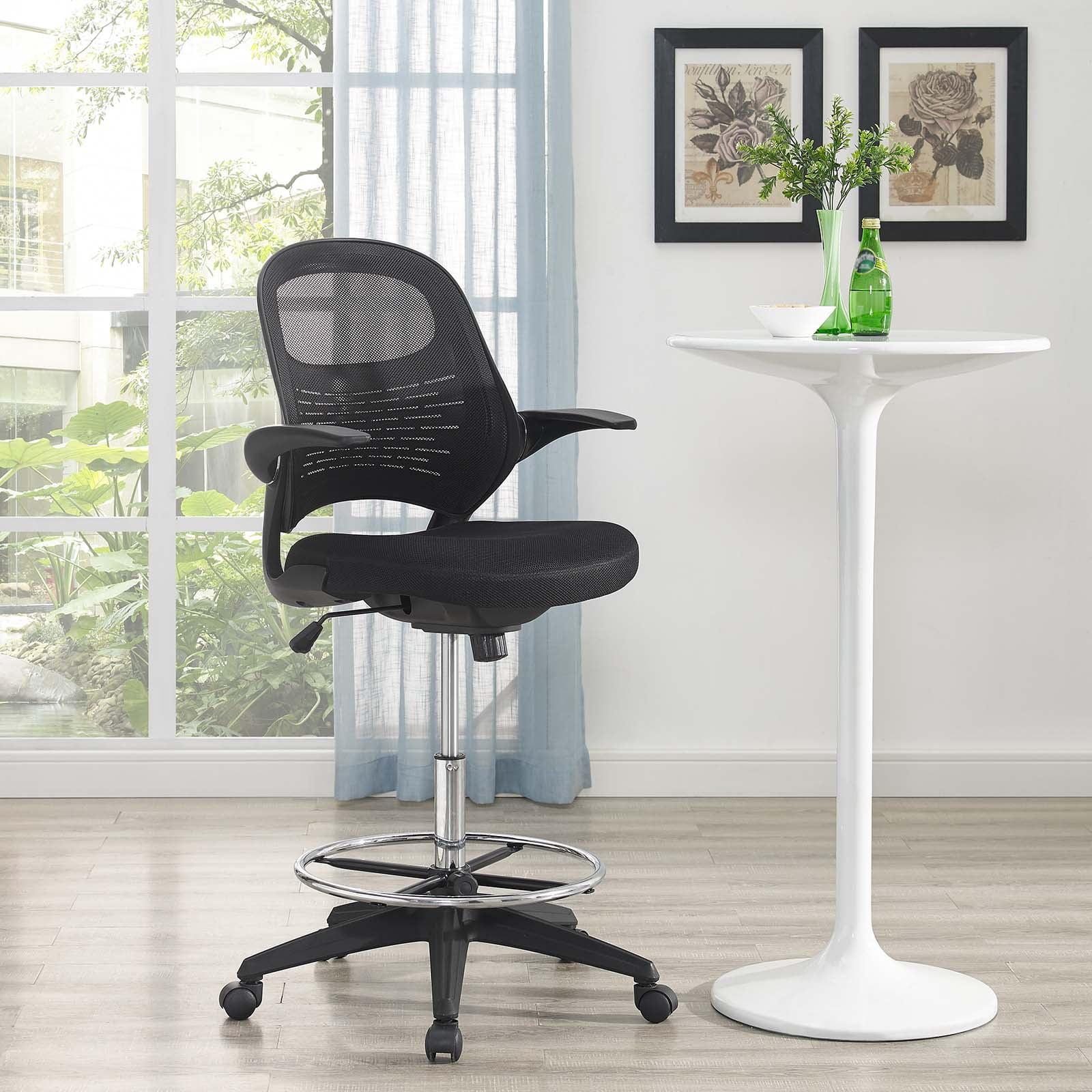 Stealth Drafting Chair Black - Modway: Upholstered, 330 lbs Capacity, Adjustable Height 23"-30"