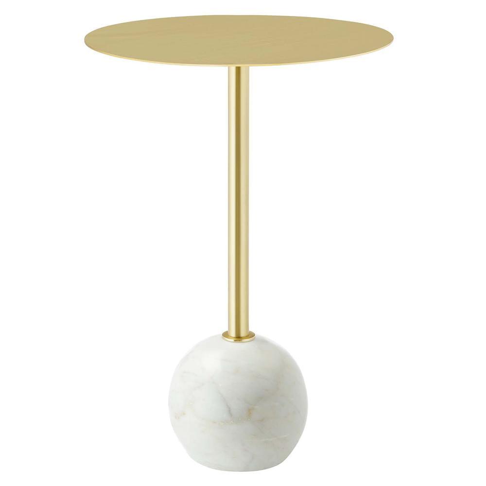 Round White Marble and Brass Side Table with Iron Pedestal