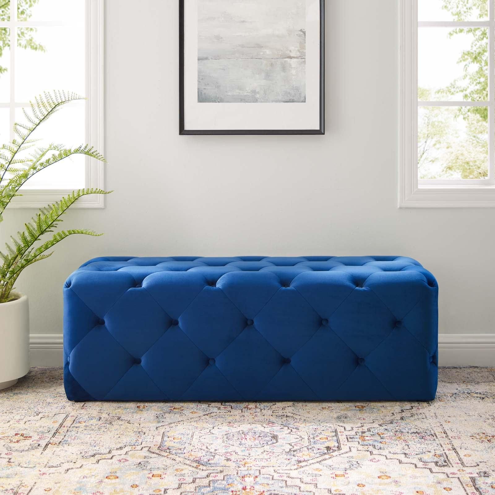 Navy 48-inch Luxe Velvet Tufted Entryway Bench with Dense Foam Padding