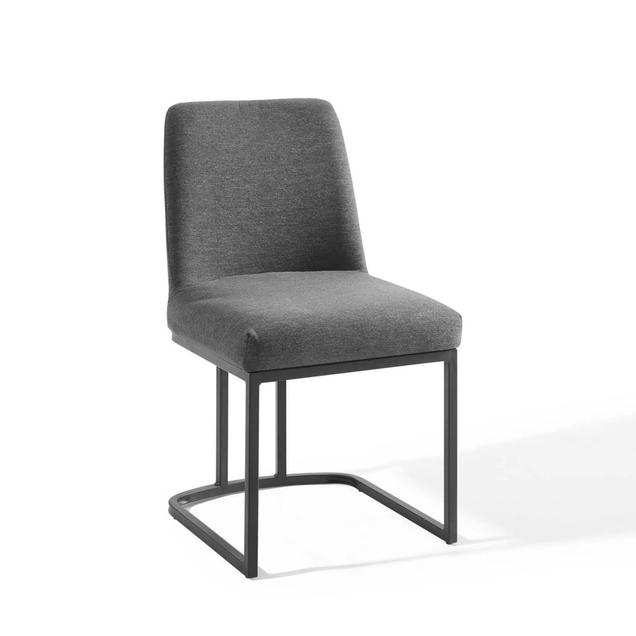 High Charcoal Gray Upholstered Dining Chair with Stainless Steel Base