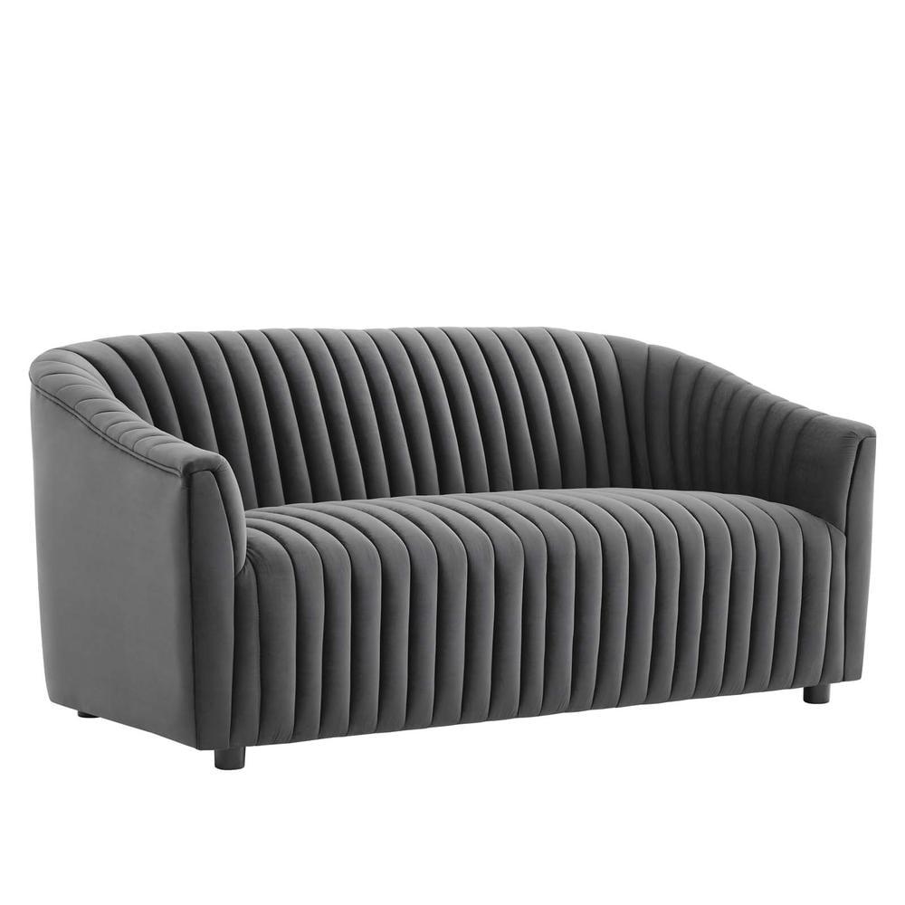 Modway Announce Modern Performance Velvet Channel Tufted Loveseat in Charcoal