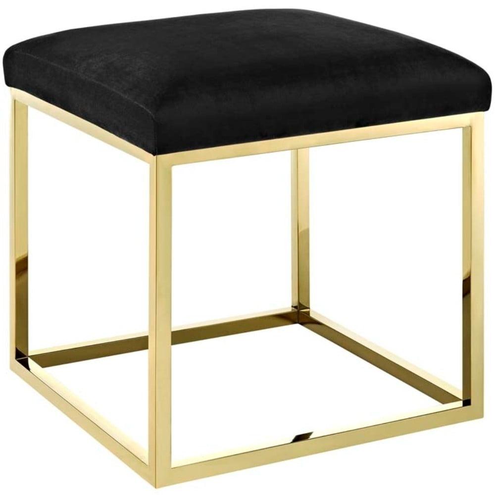 Anticipate Black Velvet and Gold Stainless Steel Tufted Ottoman