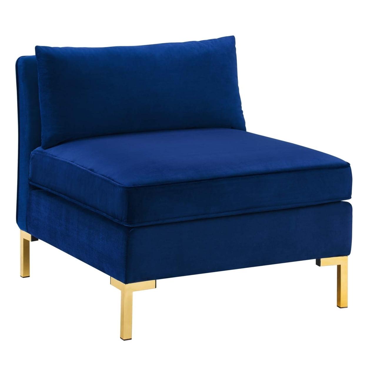 Navy Velvet Armless Chair with Gold Metal Legs