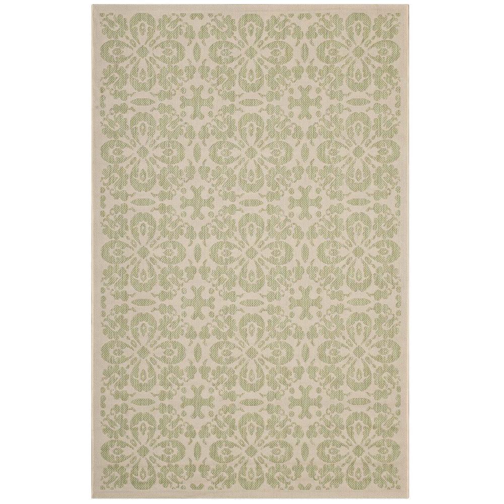 Modway Ariana Vintage Floral Trellis 9x12 Indoor and Outdoor Area Rug in Light Green and Beige