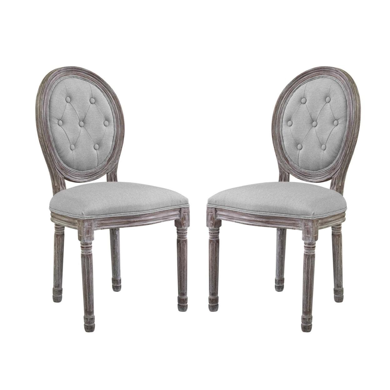 Elegant Fluted Wood Frame Light Gray Upholstered Side Chair