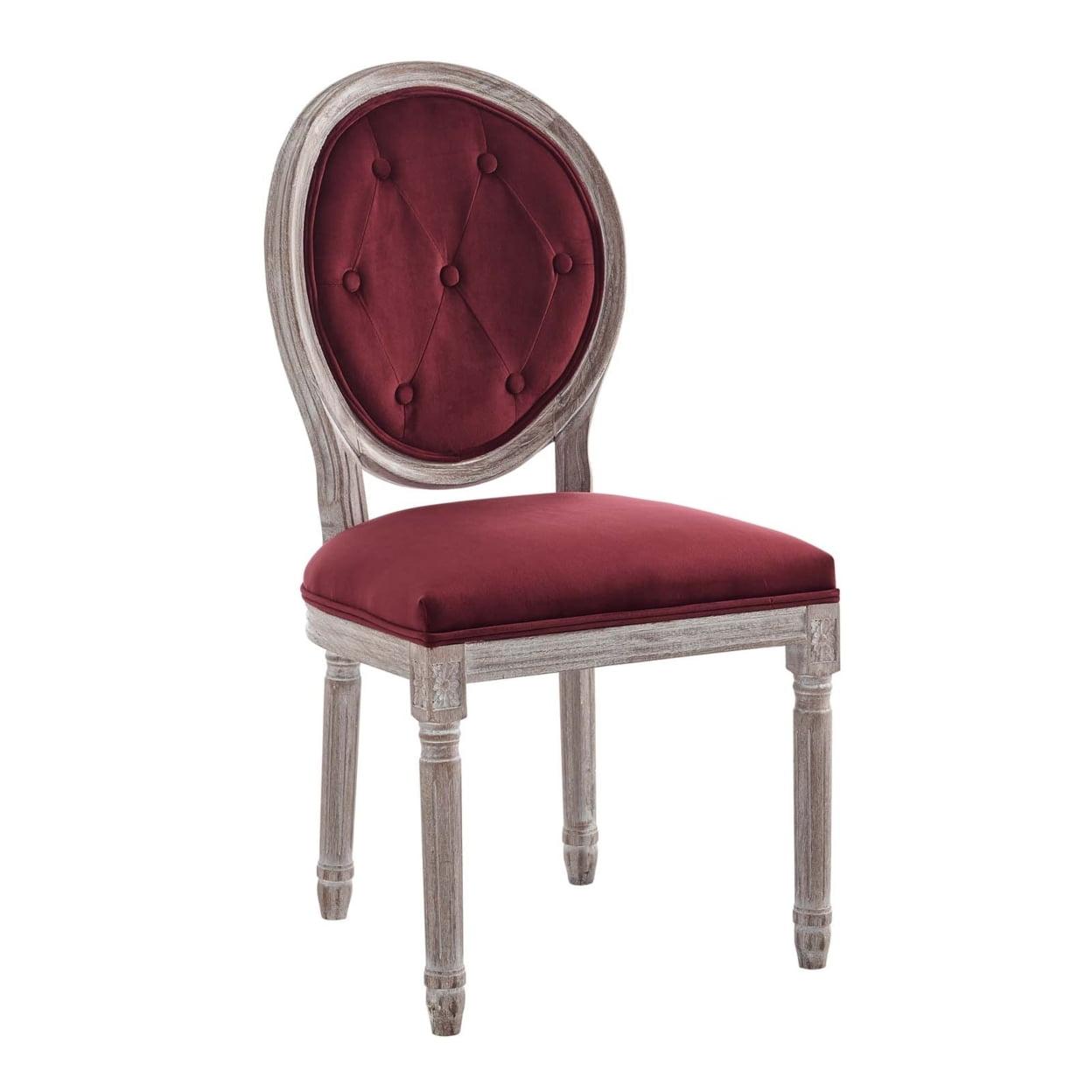 Maroon Velvet Upholstered Side Chair with Natural Wood Frame