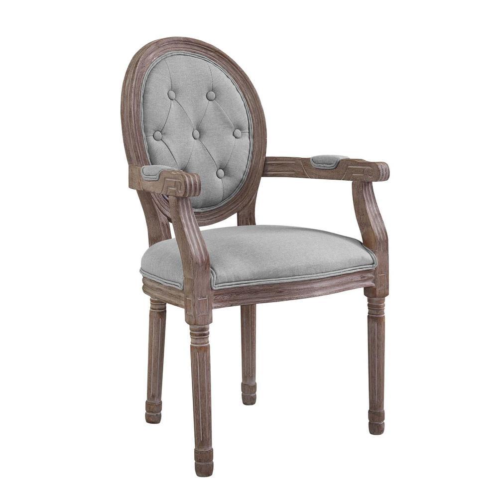 Elegant Vintage French Light Gray Upholstered Wood Arm Chair