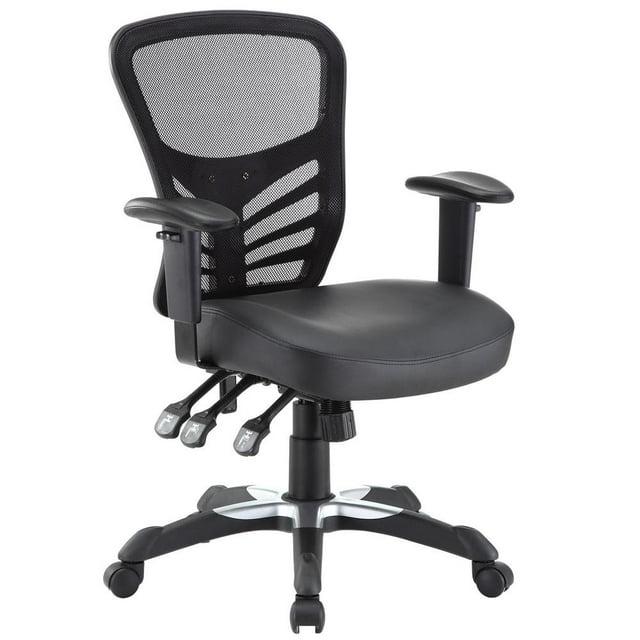 Articulate Mesh Office Chair Black Vegan Leather - Modway: Ergonomic, Adjustable Arms, Swivel, 330lb Capacity