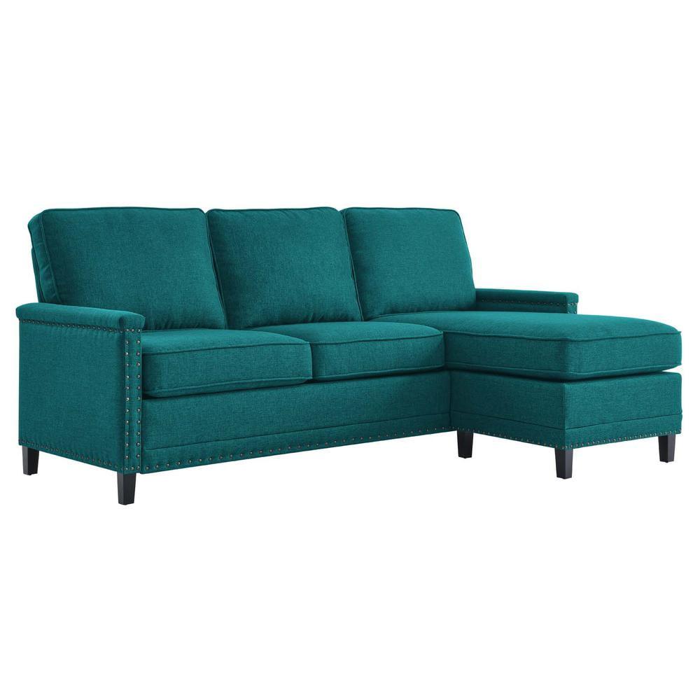 Teal Fabric Lawson Sectional Sofa with Nailhead Trim