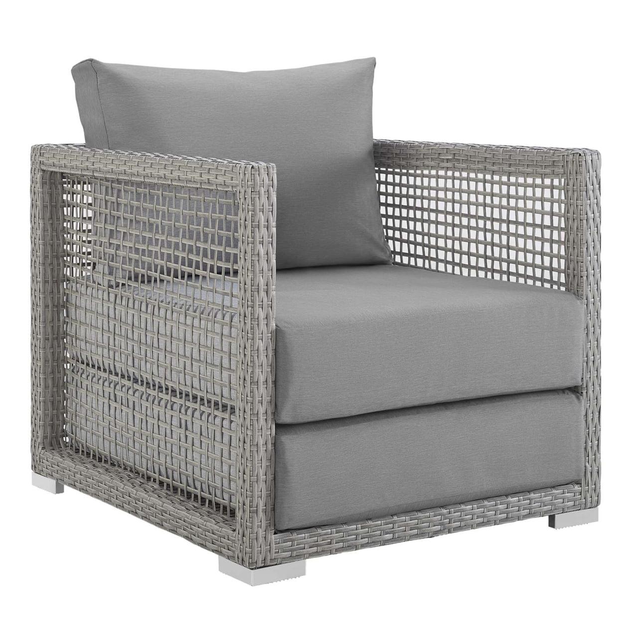 Modway Aura 15.5" Rattan & Fabric Outdoor Patio Armchair in Gray Finish