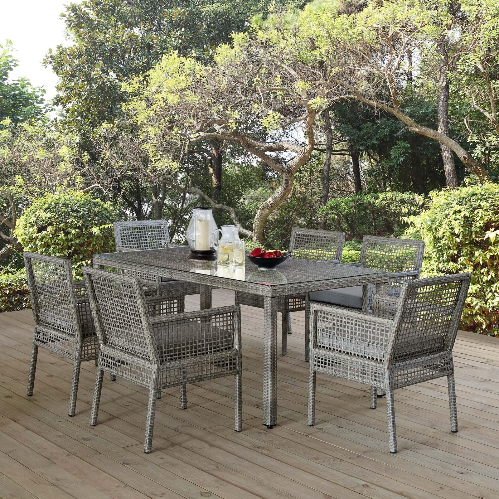 Gray Wicker Rattan 7-Piece Outdoor Patio Set