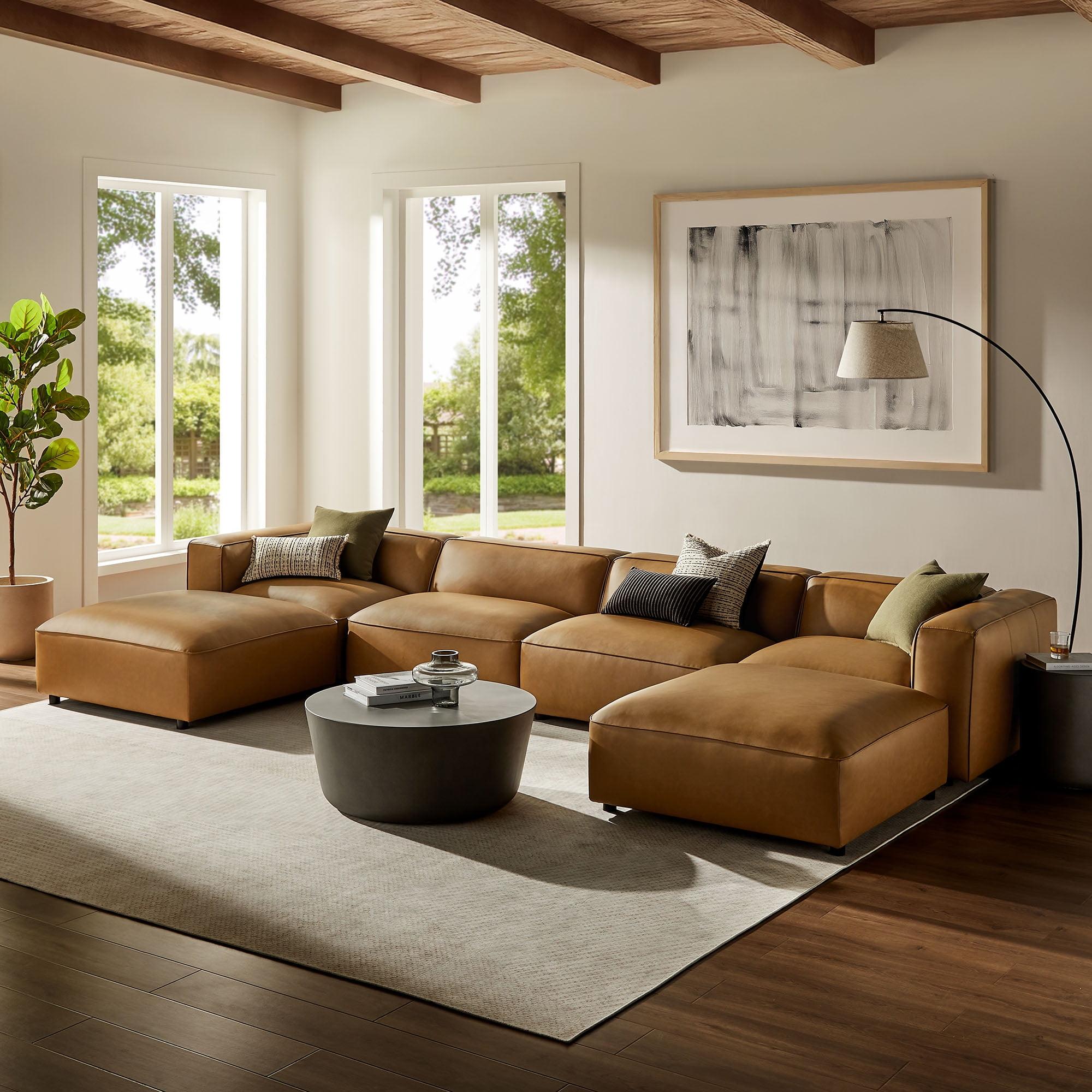 Modway Auren 6-Piece Upholstered Vegan Leather Modular Sofa