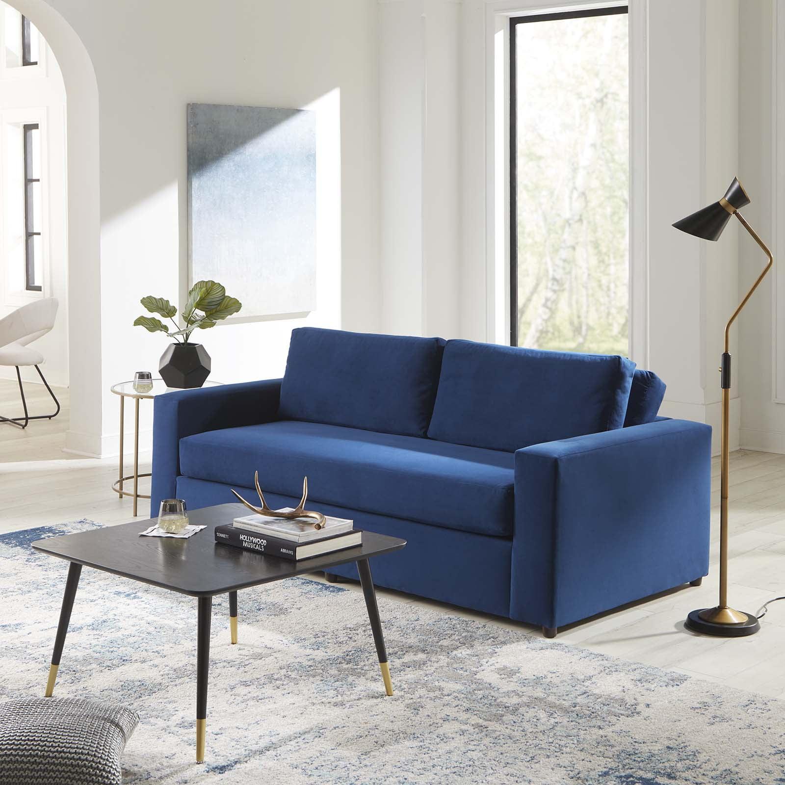 Avendale Luxe Deep Navy Velvet Track Arm Sofa with Bench Cushion