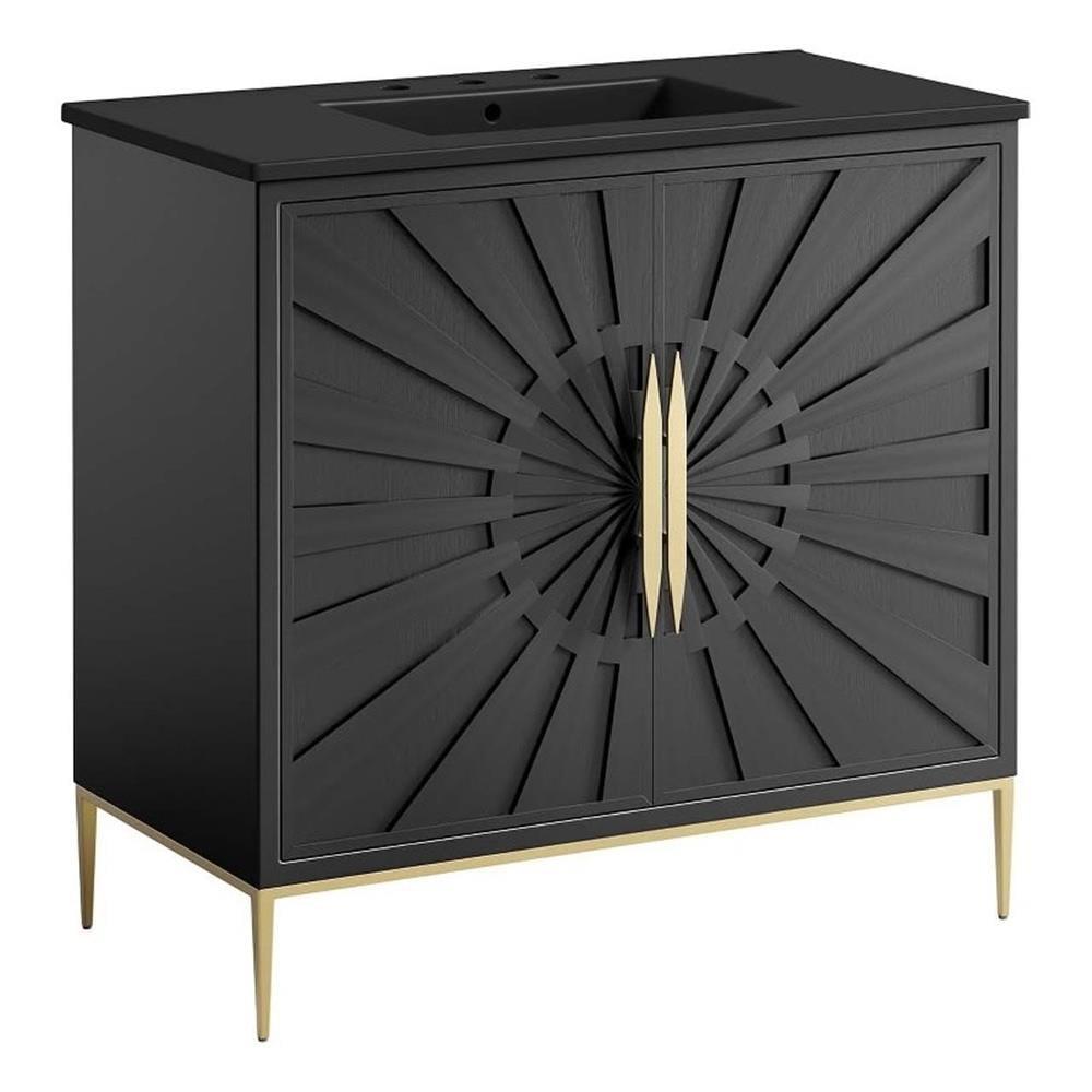 Modway Awaken 36" Solid Wood and MDF Bathroom Vanity in Black