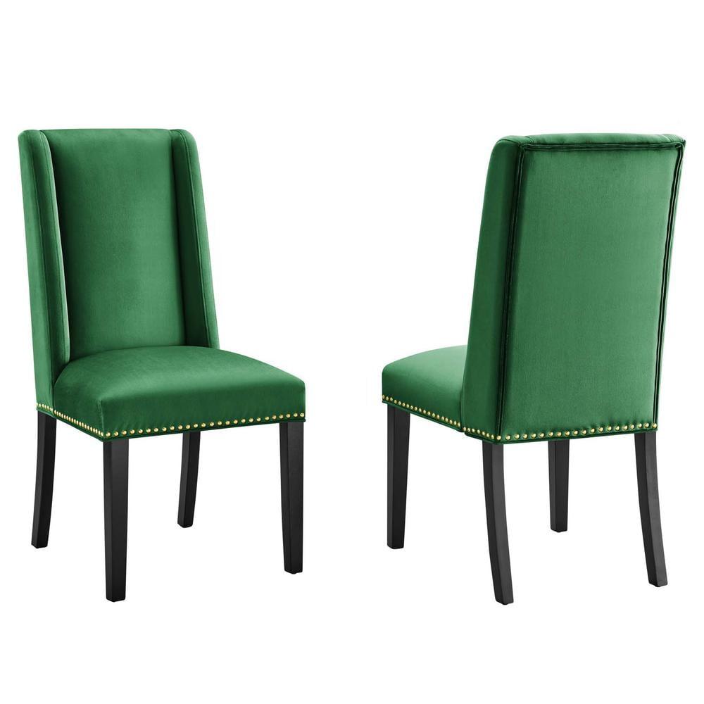 Modway Baron 19.5" Modern Velvet Dining Chairs in Emerald Green/Black (Set of 2)