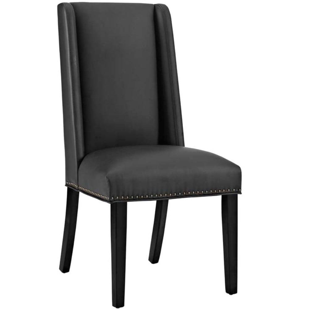 Black Faux Leather High Back Parsons Side Chair