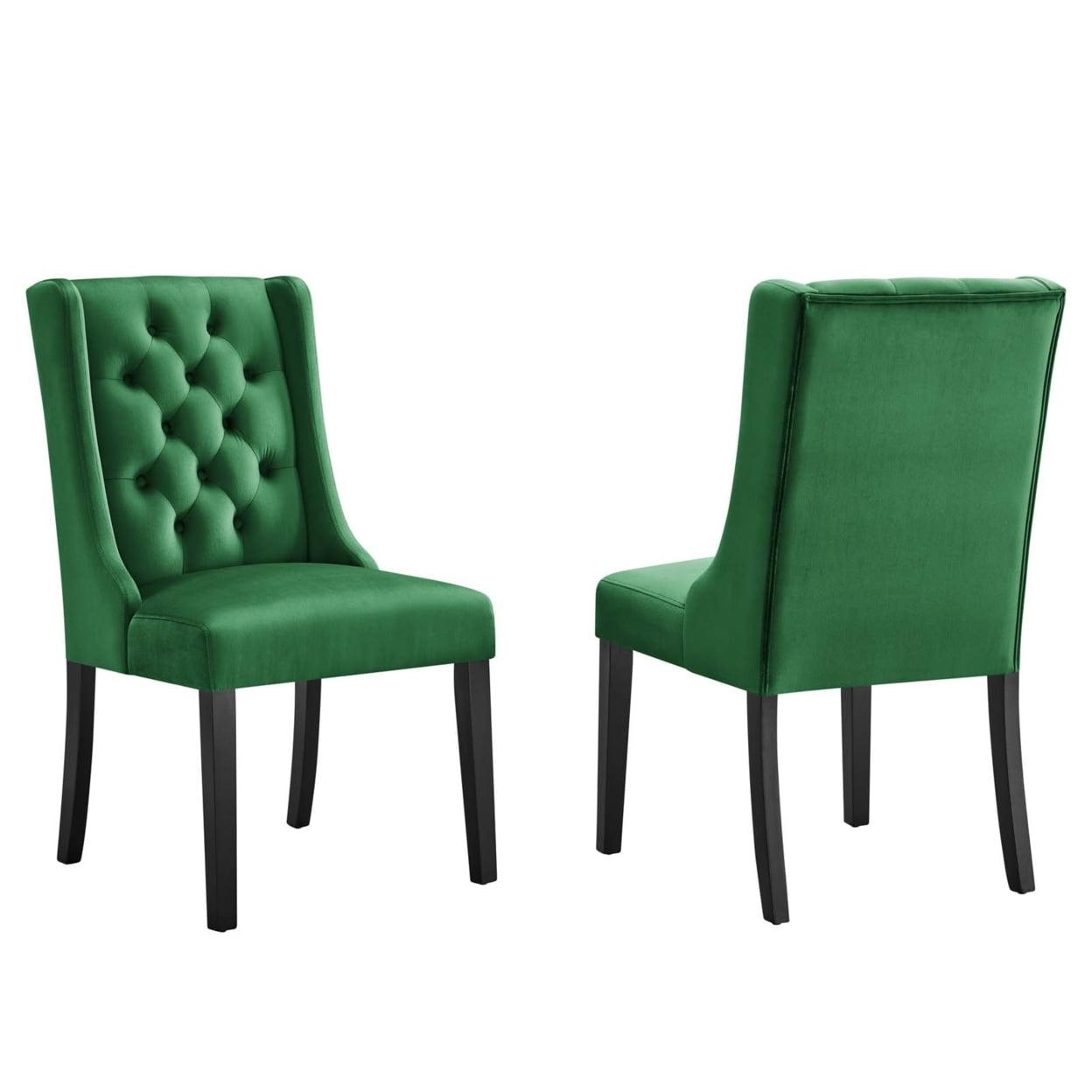 Modway Baronet 20" Tufted Velvet Dining Chairs in Emerald Green/Black (Set of 2)