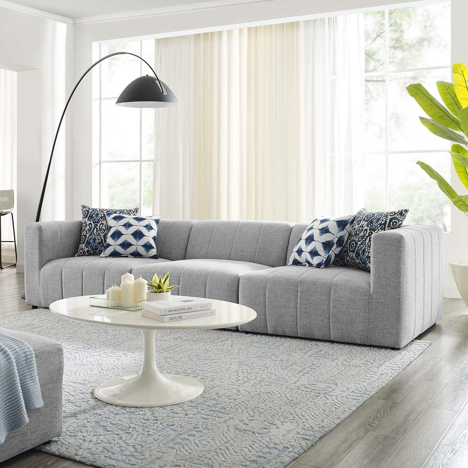 Light Gray Tufted Fabric Three-Piece Sectional Sofa