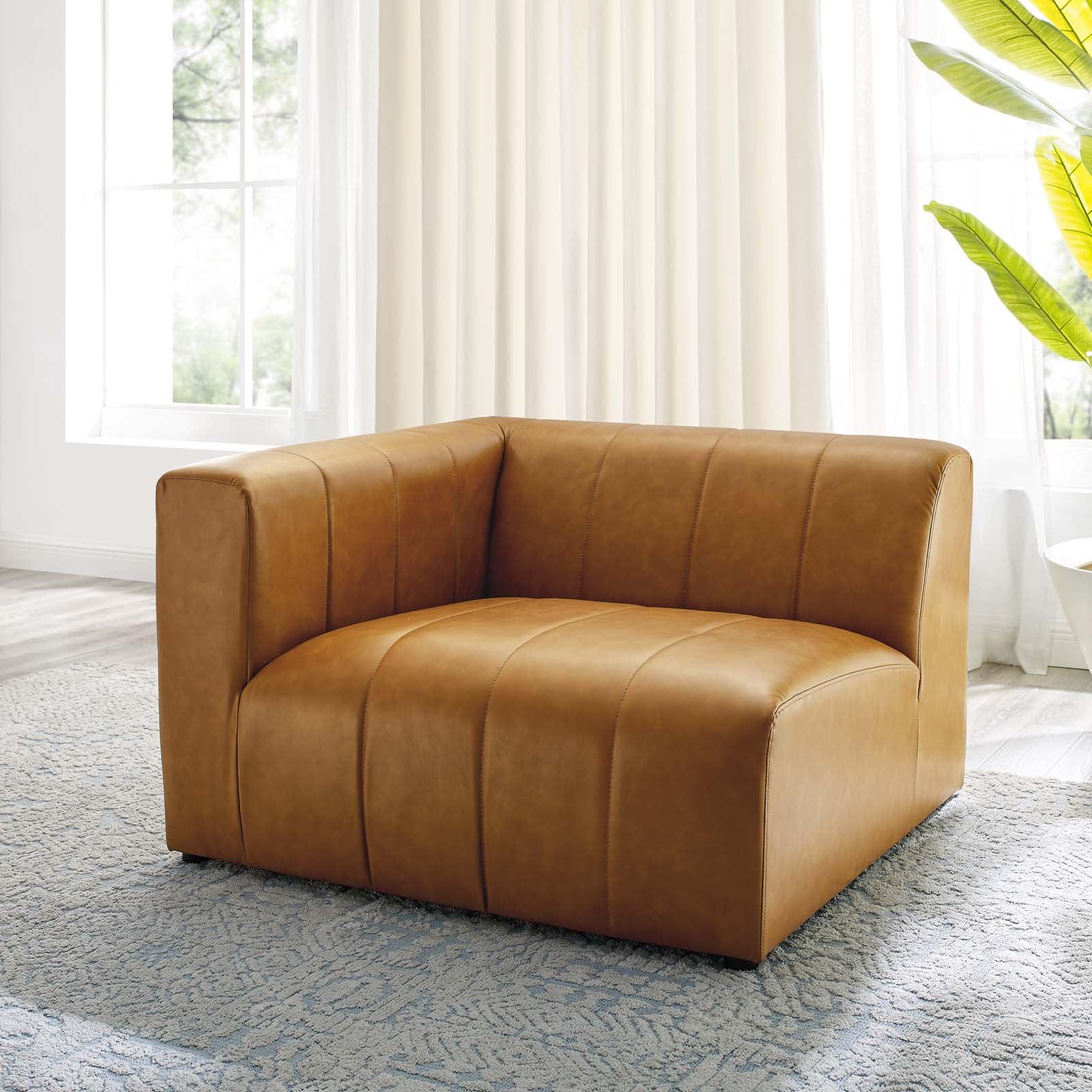 Bartlett Retro Modern Tan Vegan Leather Right-Arm Lounge Chair
