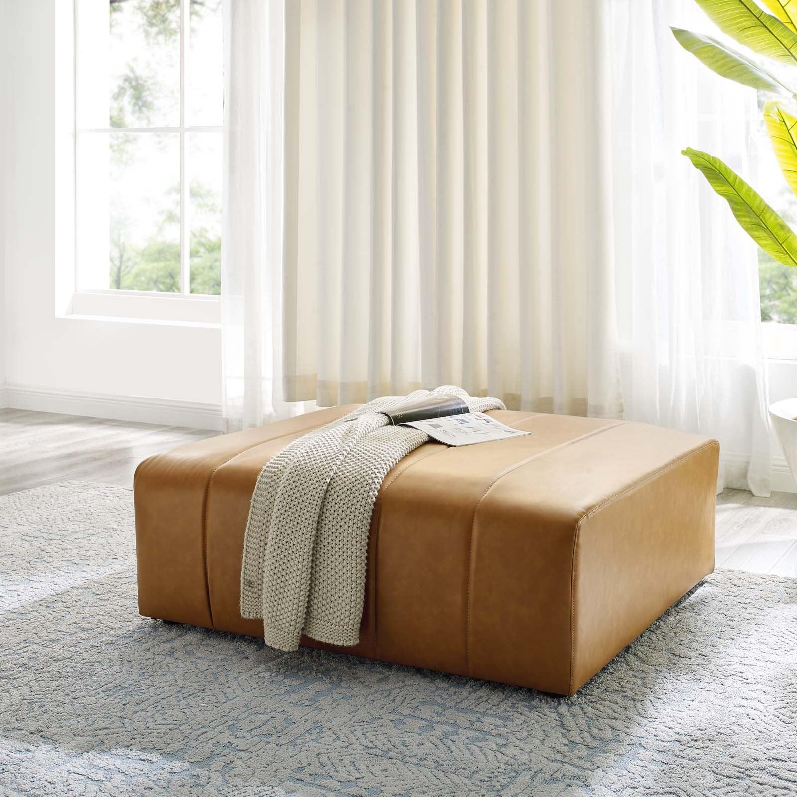 Bartlett 42'' Tan Vegan Leather Tufted Ottoman