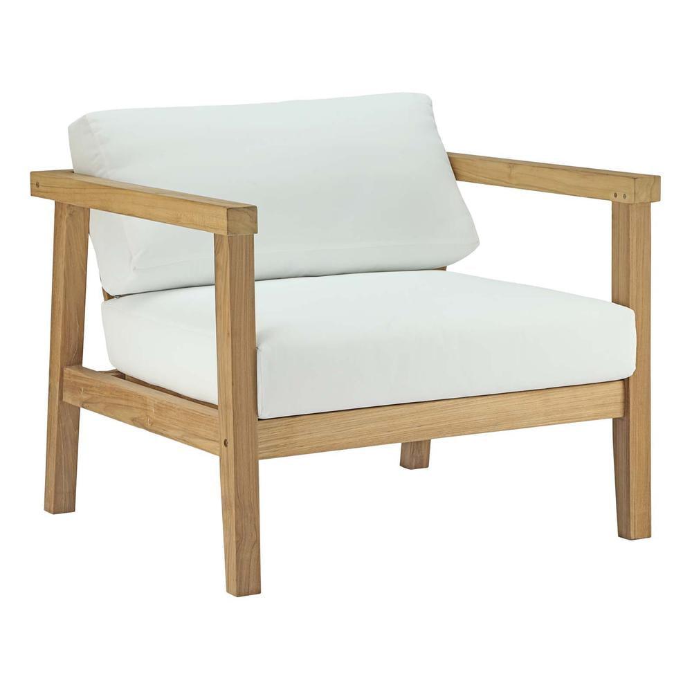 Natural Teak and White Outdoor Patio Armchair