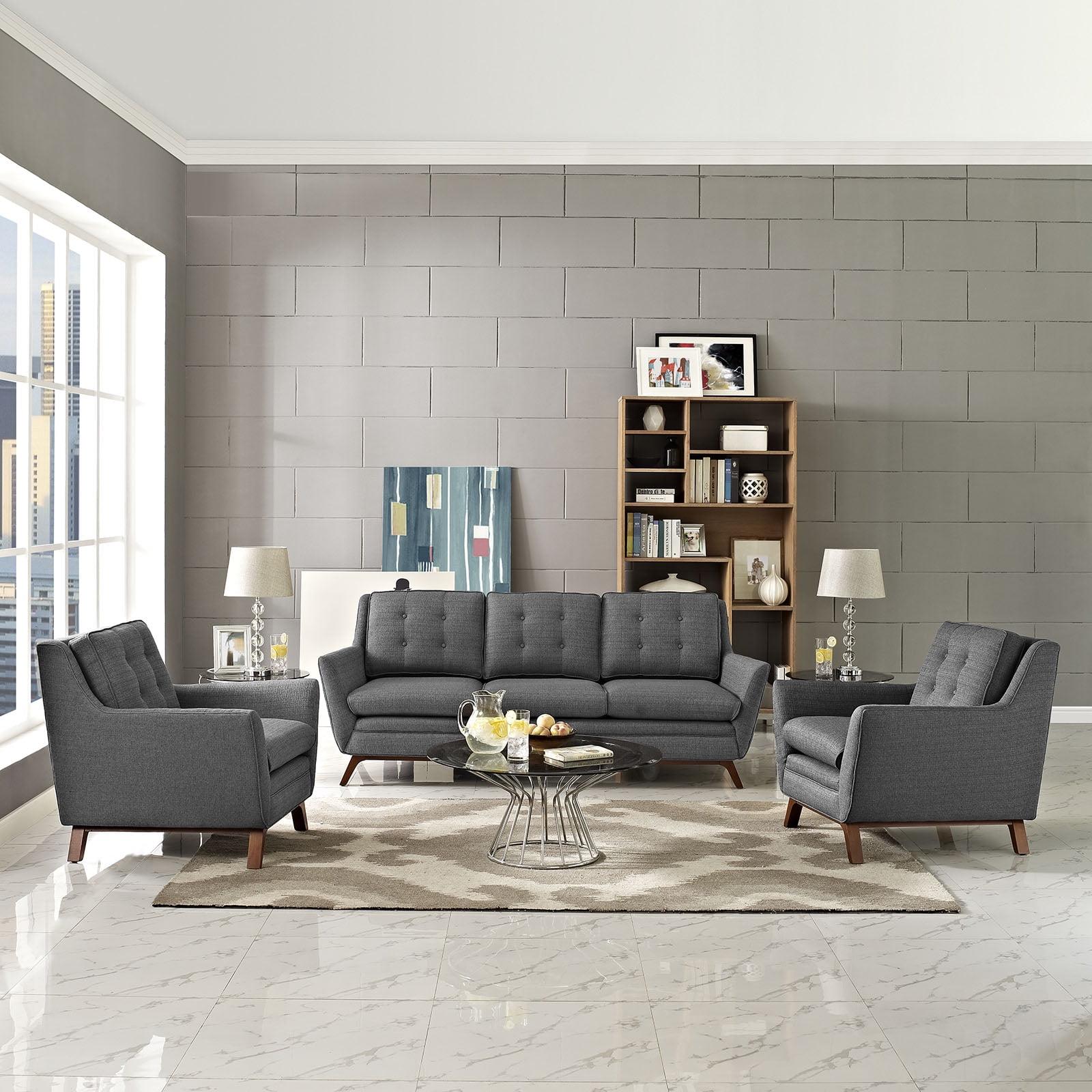 Gray Mid-Century Modern 3-Piece Upholstered Living Room Set