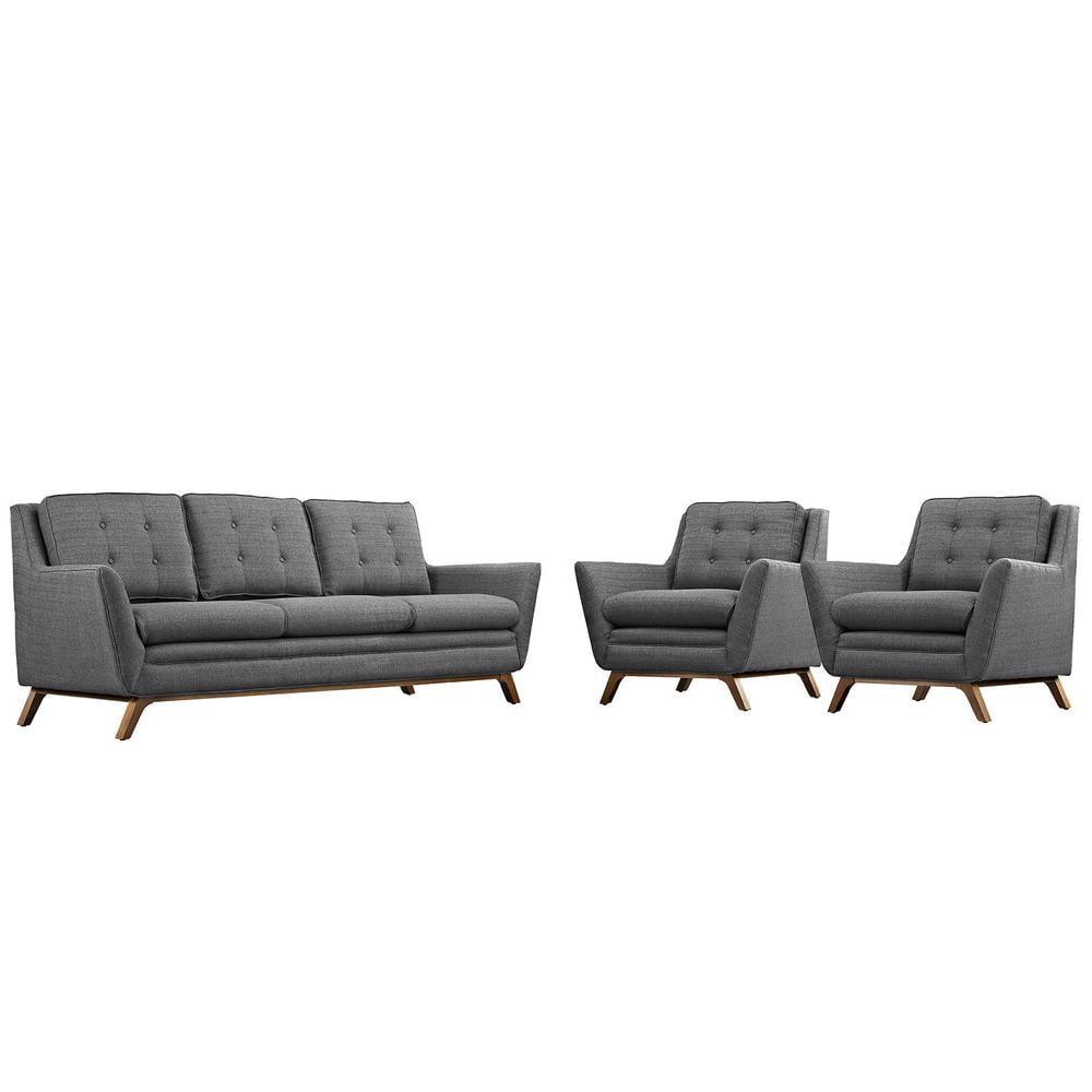 Gray Mid-Century Modern 3-Piece Upholstered Living Room Set