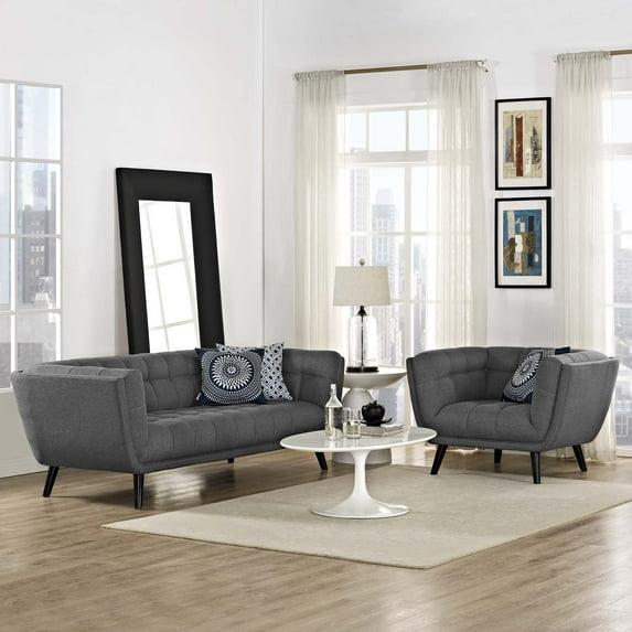 Modway Bestow 2 Piece Upholstered Fabric Sofa and Armchair Set in Gray