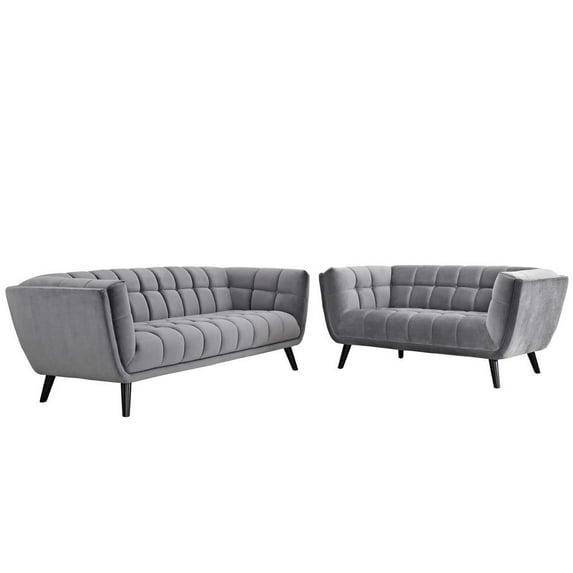 Modway Bestow 2 Piece Performance Velvet Sofa and Loveseat Set in Gray