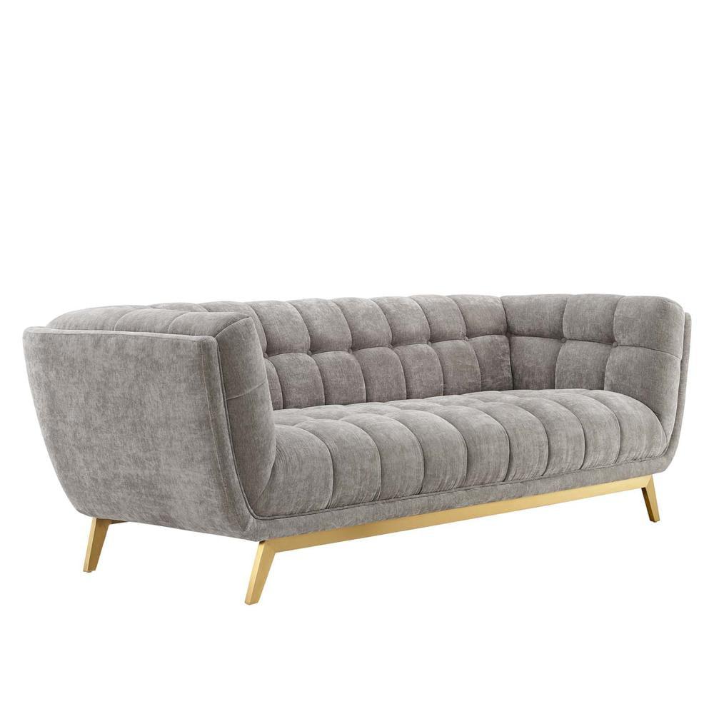 Modway Bestow Crushed Performance Velvet Sofa in Light Gray & Gold