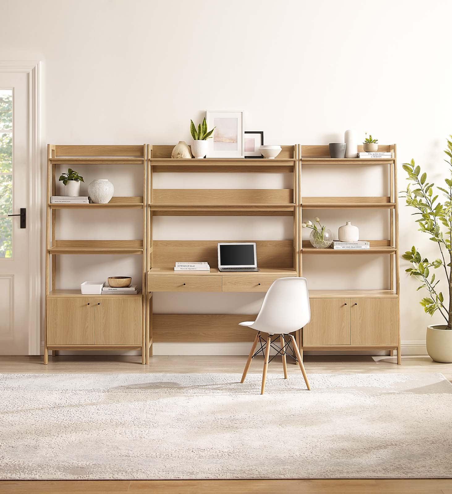 Bixby Oak 3-Piece Office Desk and Bookshelf Set