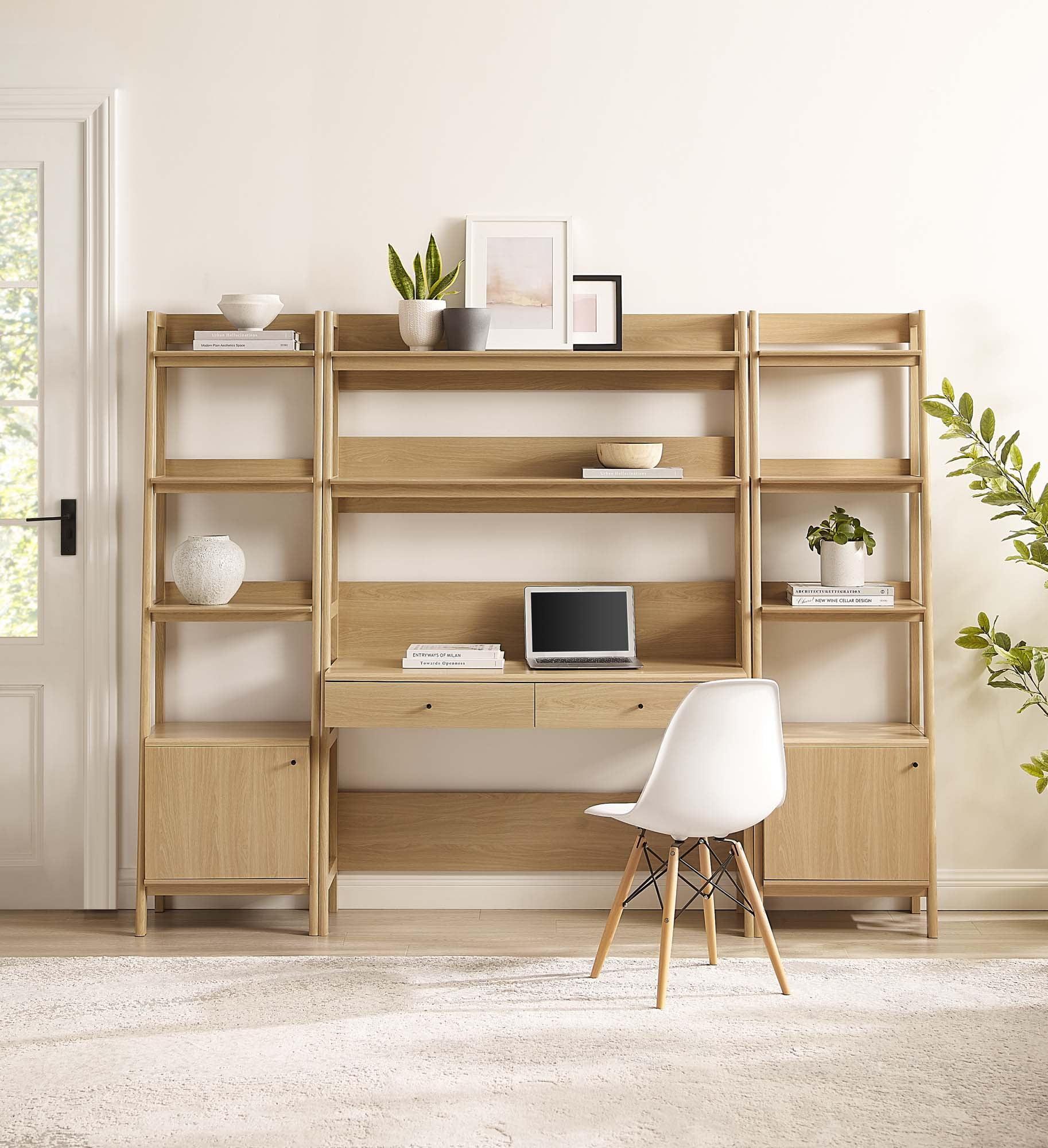 Modway Bixby 3-Piece Wood Office Desk and Bookshelf