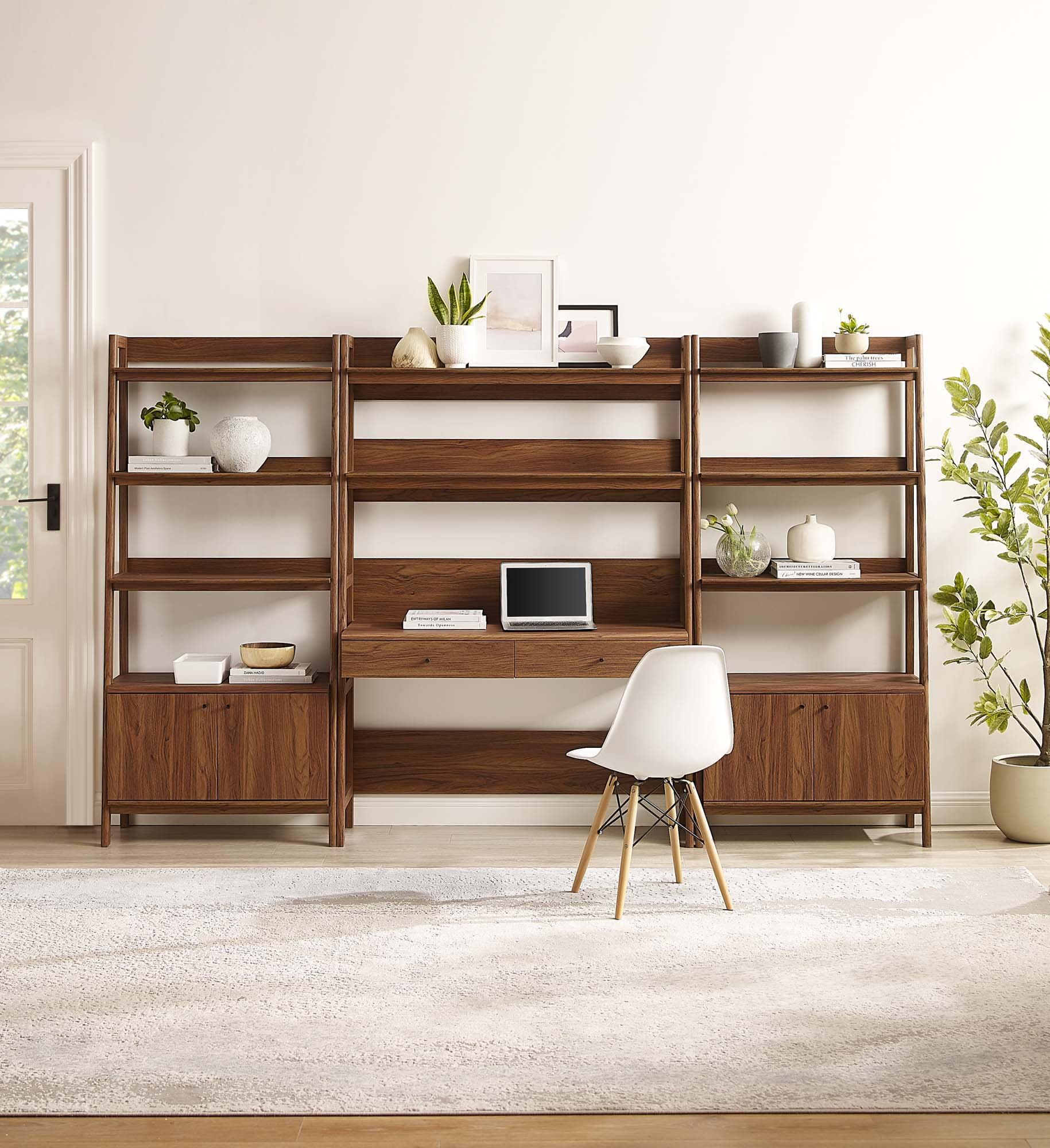 Modway Bixby 3-Piece Wood Office Desk and Bookshelf