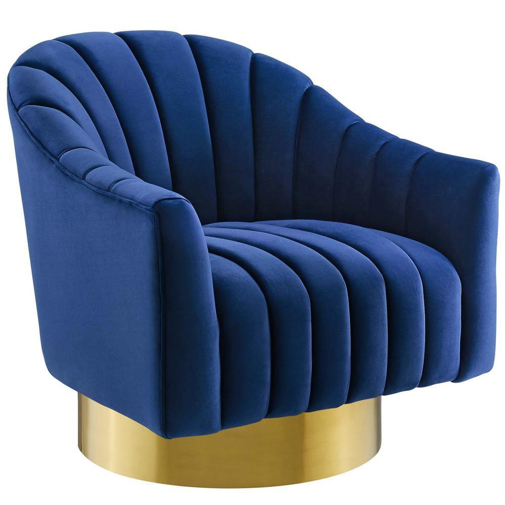 Navy Velvet Luxurious Swivel Accent Chair with Gold Base