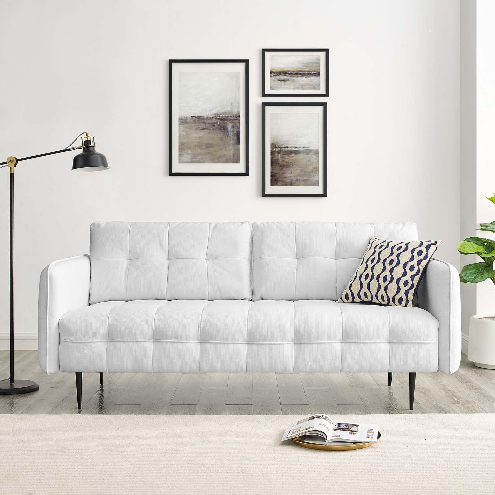 Elegant White Velvet Tufted Sofa with Removable Cushions