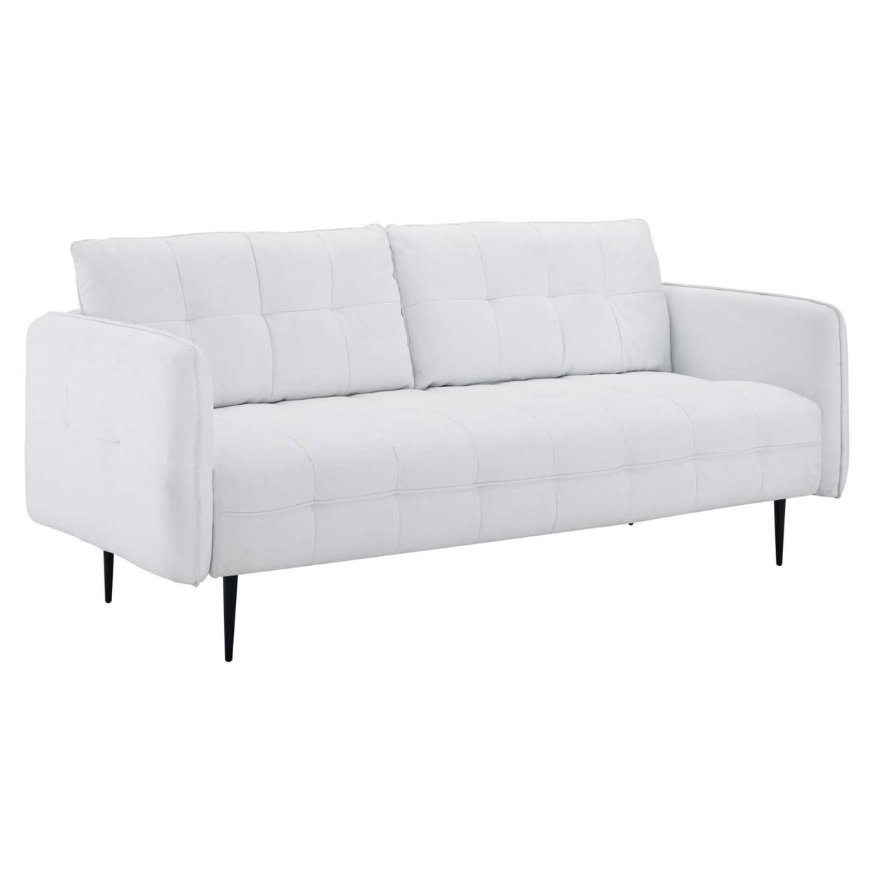 Elegant White Velvet Tufted Sofa with Removable Cushions