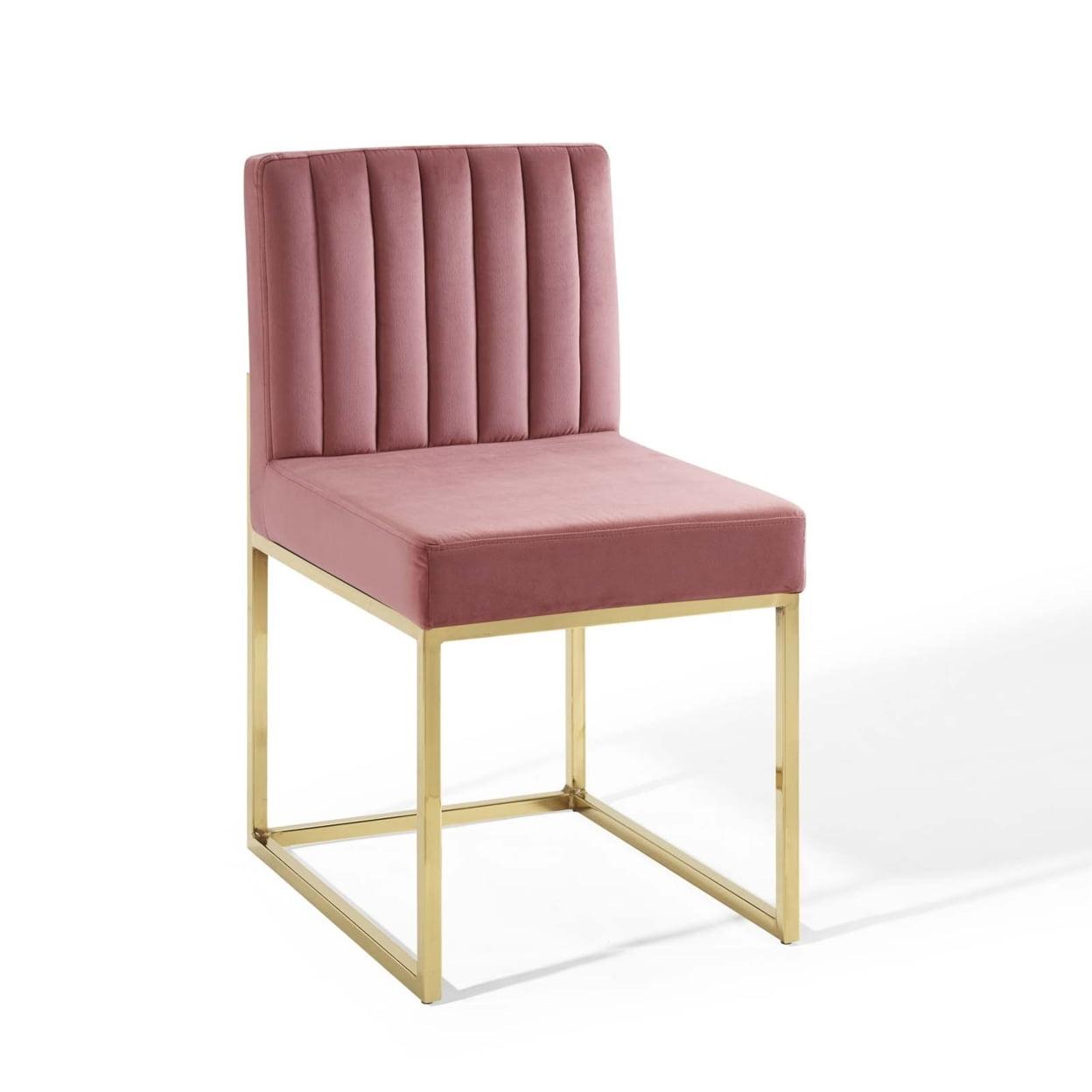 Gold Dusty Rose Velvet Upholstered Metal Side Chair