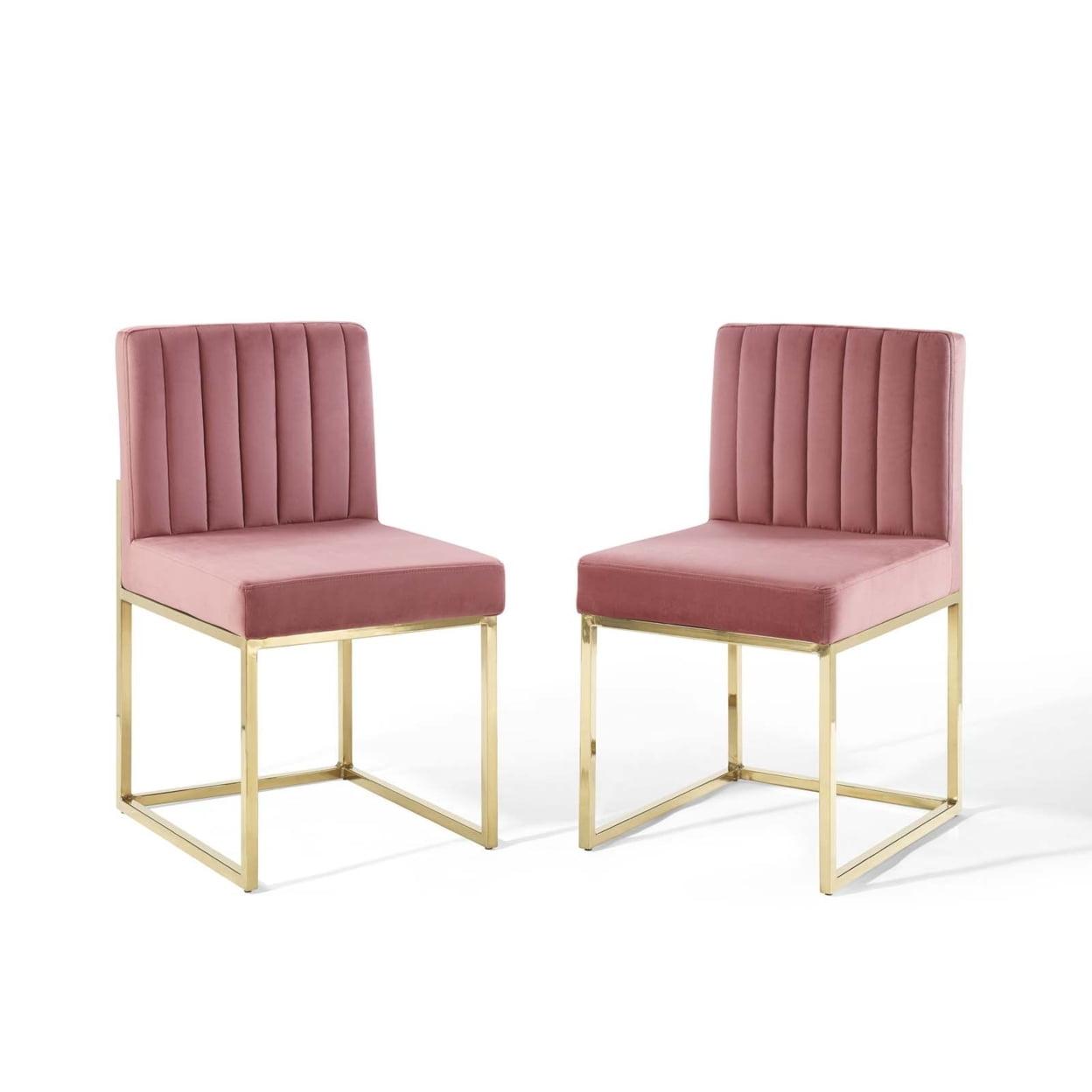 Dusty Rose Velvet Upholstered Side Chair with Gold Metal Frame