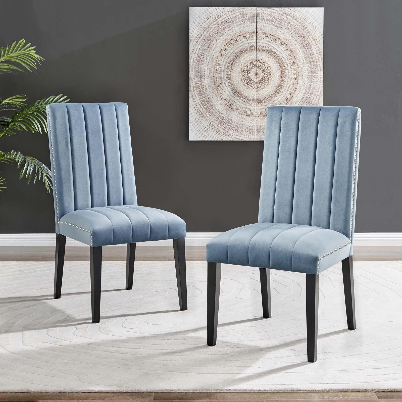 Light Blue Velvet Upholstered Parsons Dining Side Chairs, Set of 2