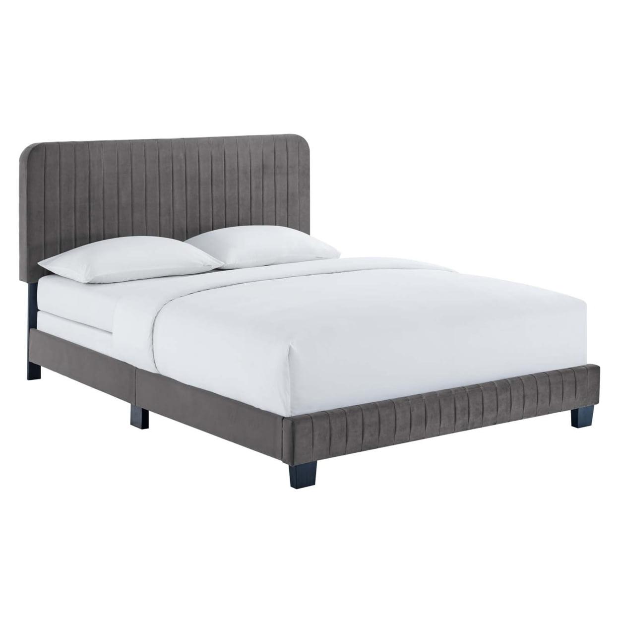 Modway Celine Channel Tufted Performance Velvet King Bed in Gray