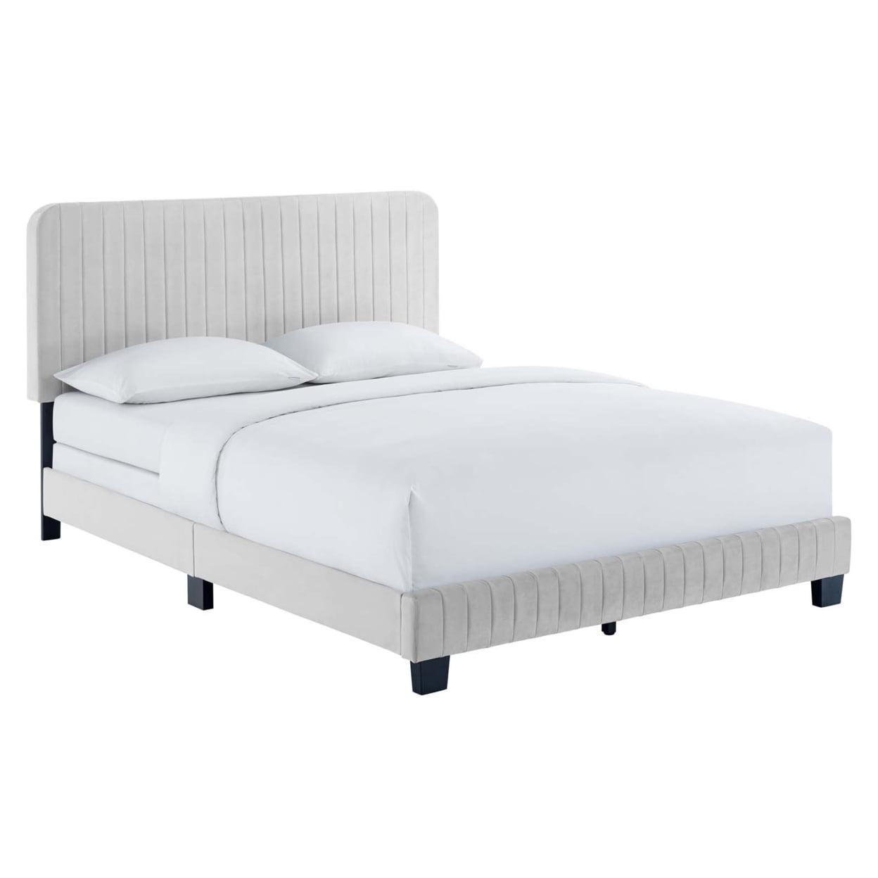 Modway Celine Channel Tufted Performance Velvet King Bed in Light Gray