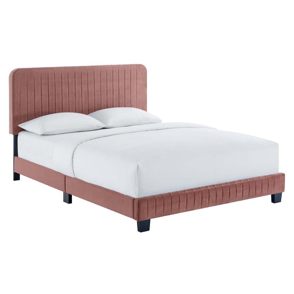 Modway Celine Channel Tufted Performance Velvet Queen Platform Bed in Dusty Rose