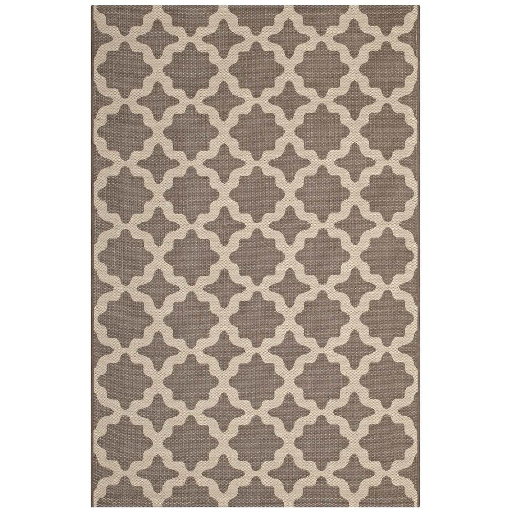 Modway Cerelia 94.5x122" Moroccan Trellis Fabric Area Rug in Light/Dark Beige