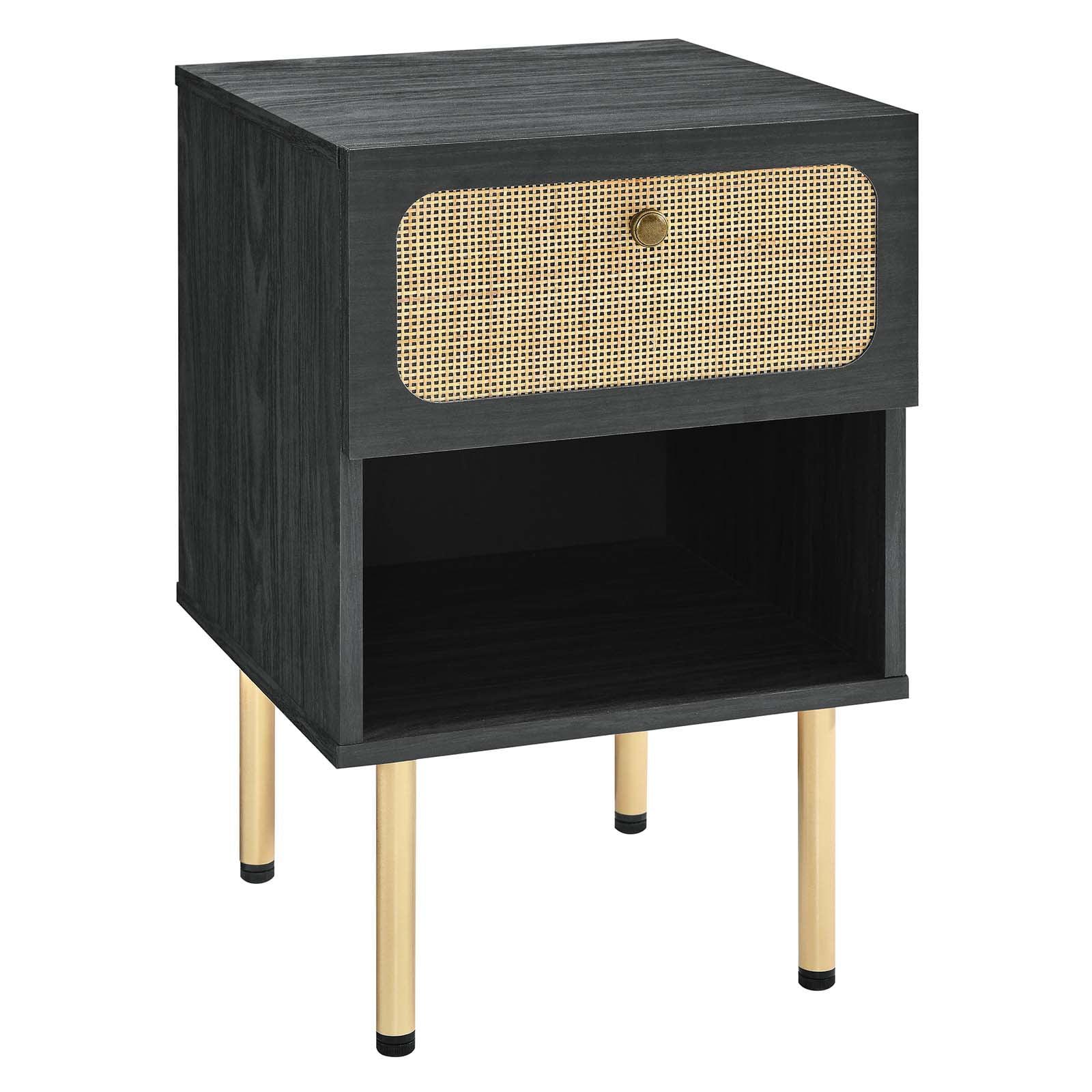 Chaucer Oval Rattan Weave 1-Drawer Nightstand in Black/Gold