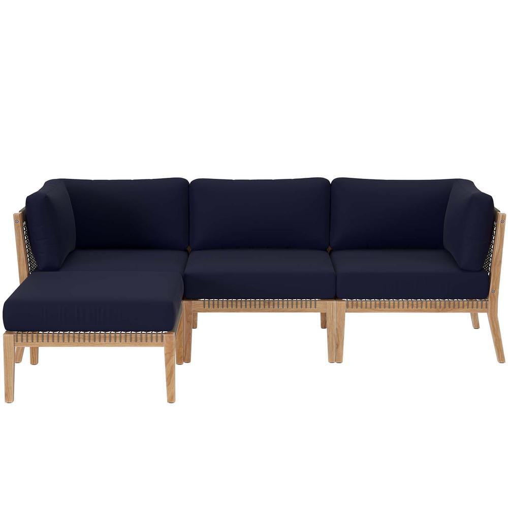 Modway Clearwater Outdoor Patio Teak Wood 4-Piece Sectional Sofa