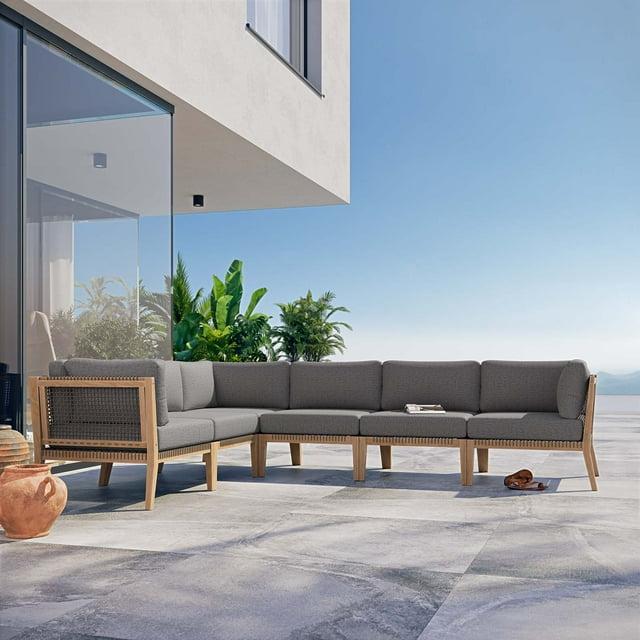 Modway Modway Clearwater Outdoor Patio Teak Wood 6-Piece Sectional Sofa