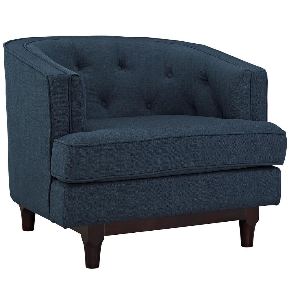 Azure Barrel Wood Armchair with Deep Button Tufting